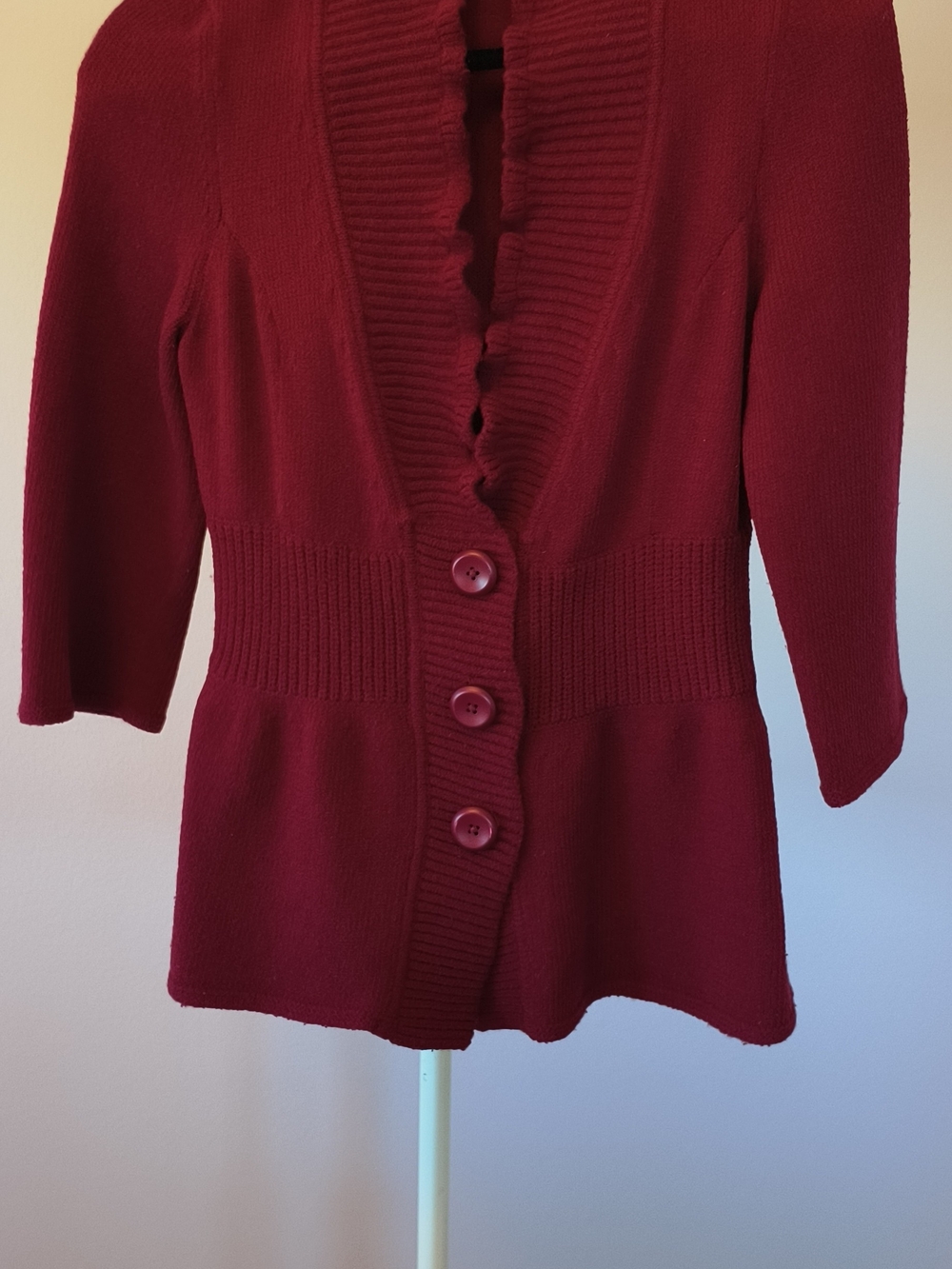 Classiques Entier Deep Red Ruffled Button-Front Cardigan